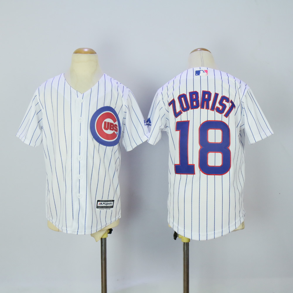 Youth Chicago Cubs #18 Zobrist White MLB Jerseys